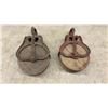 Image 3 : Pair of Vintage Cast Iron and Wood Barn Pulleys Including Simons Manufacturing Co.
