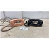 Image 1 : Two Automatic 1970's Compact Rotary Dial Telephones in Pink and Black
