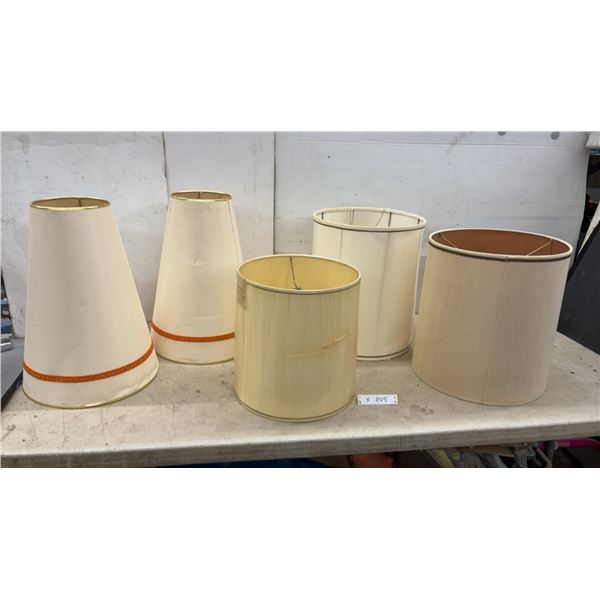 Lot of Five Assorted Lamp Shades Including Conical with Orange Trim and Cylindrical