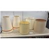 Image 1 : Lot of Five Assorted Lamp Shades Including Conical with Orange Trim and Cylindrical