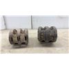 Image 2 : Pair of Antique U.S.M. Block Co. Double-Sheave Wooden Block Pulleys with Hooks