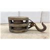 Image 3 : Pair of Antique U.S.M. Block Co. Double-Sheave Wooden Block Pulleys with Hooks