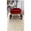 Image 2 : Vintage Child's Red Metal Pull Wagon with Steerable Front Axle, Rubber on Front Tire Missing