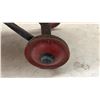 Image 3 : Vintage Child's Red Metal Pull Wagon with Steerable Front Axle, Rubber on Front Tire Missing