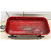 Image 4 : Vintage Child's Red Metal Pull Wagon with Steerable Front Axle, Rubber on Front Tire Missing