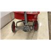 Image 5 : Vintage Child's Red Metal Pull Wagon with Steerable Front Axle, Rubber on Front Tire Missing
