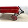 Image 6 : Vintage Child's Red Metal Pull Wagon with Steerable Front Axle, Rubber on Front Tire Missing