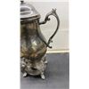 Image 3 : Silver-Plated Hot Water Urn with Ornate Spigot, Scrolled Handles, and Footed Stand