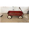 Image 1 : Vintage Red "Radio Flyer" Metal Pull Wagon with White Wheels and Rubber Tires