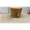 Image 1 : Hand-Painted Round Wooden Lidded Box with Folk Art Children and Outhouse Scene