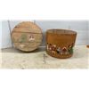 Image 4 : Hand-Painted Round Wooden Lidded Box with Folk Art Children and Outhouse Scene
