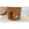 Image 6 : Hand-Painted Round Wooden Lidded Box with Folk Art Children and Outhouse Scene