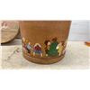 Image 7 : Hand-Painted Round Wooden Lidded Box with Folk Art Children and Outhouse Scene