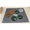 Image 1 : Lot of Six Colored Glass Signal Lenses, Green, Amber, Orange, and Clear, 5" Diameter