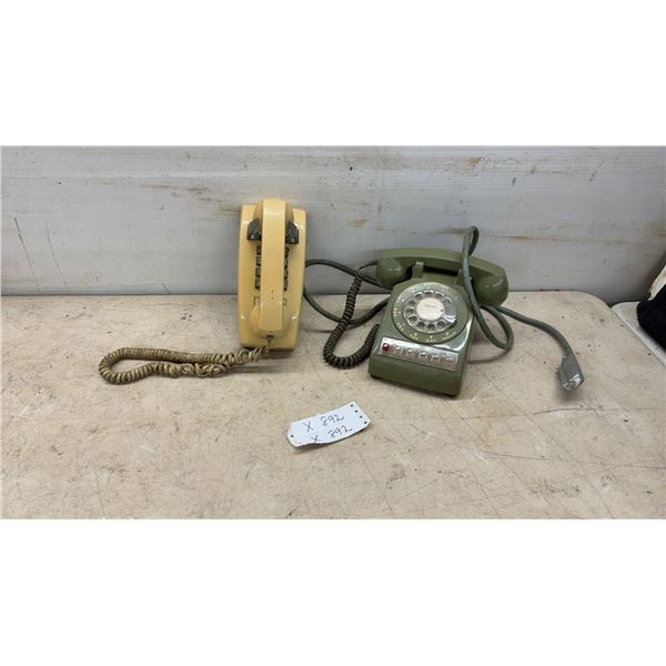 Vintage Northern Electric Olive Green Rotary Dial Key Telephone and Beige Wall Phone