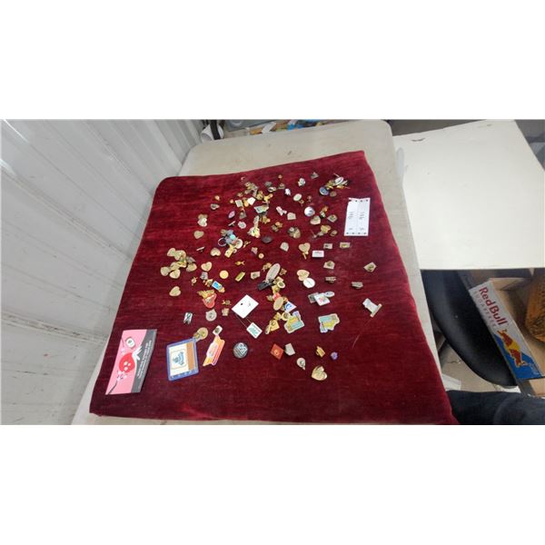 Large Collection of Assorted Lapel Pins and Brooches, Gold and Silver Toned, and More