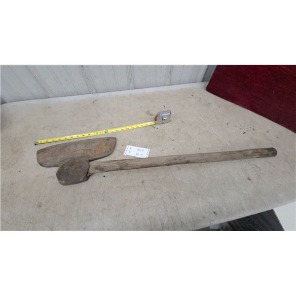 Vintage Broad Hewing Axe with Wood Handle, 15" Head