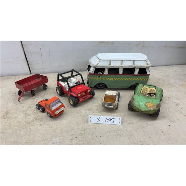 Vintage Tonka Jeep, Wagon, Truck, VW Bus Taxi Tin Model, and More Toy Vehicles