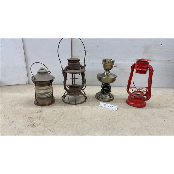 Vintage Kerosene Lanterns, Nautical Lantern, and Brass Electric Lamp Base and More