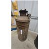 Image 5 : 2x Vintage Ribbed Metal Cream and Fuel Can with Handle and Chained Threaded Cap