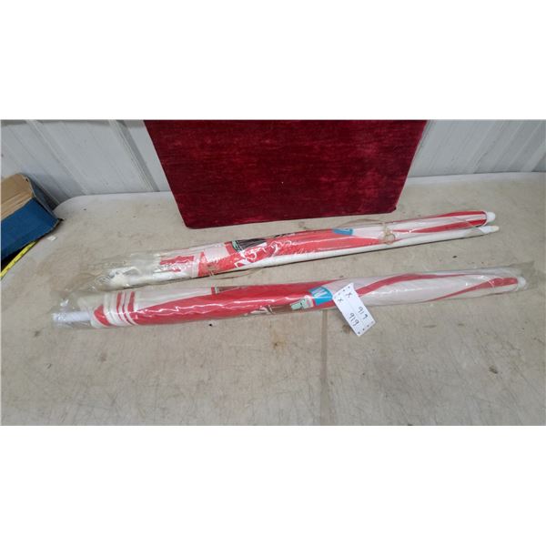 Two Coke Red and White Patterned Beach Umbrellas in Original Packaging N.O.S.