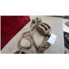 Image 6 : Pair of Vintage Double-Sheave Wooden Pulley Blocks with Iron Hook and Rope