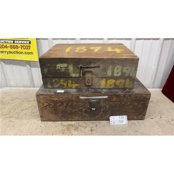 Two Antique Wooden Storage Boxes, One Dated 1894