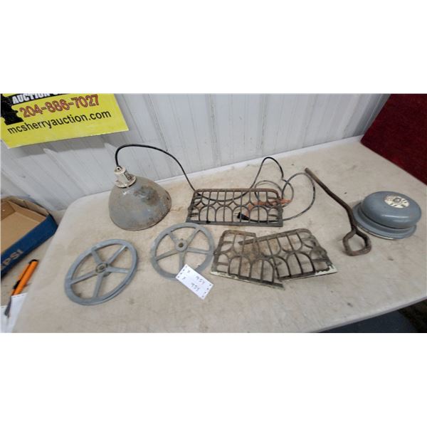 National Electric Manufacturing Co. B-6 Electric Bell, Valve Wheels, Heat Lamp, and More