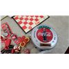 Image 3 : Coca-Cola Collectibles Lot: Digital Clock Radio, Chess Set, Crate, Framed Print, and More