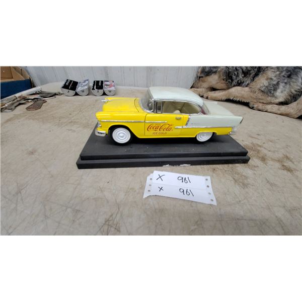Coca-Cola 1955 Chevrolet Bel Air Die-Cast Scale Model Car, Yellow and White 1/18 Scale