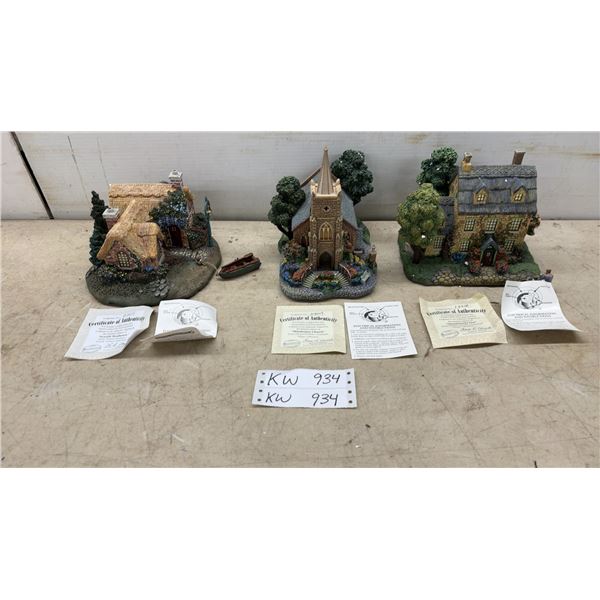 3 Hawthorne Village Lighted Sculptures with Certificates