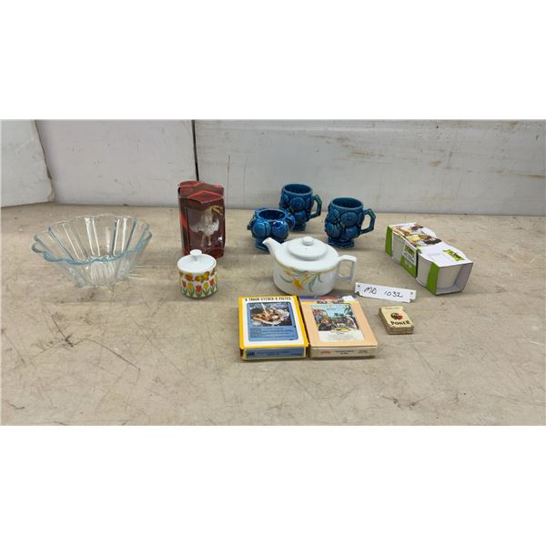 Carlton Heirloom Collection Marilyn Monroe Figurine, 8-Track Tapes, Blue Mugs, and More