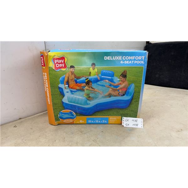 Play Day Deluxe Comfort 4-Seat Inflatable Pool, 105 x 105 x 26", 100% PVC, Ages 6 and More