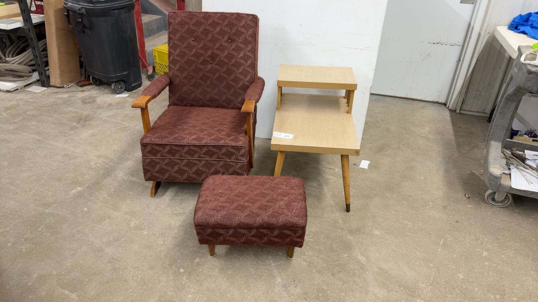 Mid-Century Modern Upholstered Rocker Chair with Matching Ottoman and 2 ...