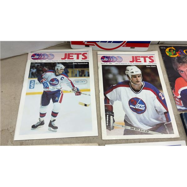 Vintage Winnipeg Jets Memorabilia Lot: XL Sweatshirt, Signed Eddie Olczyk Book, Programs