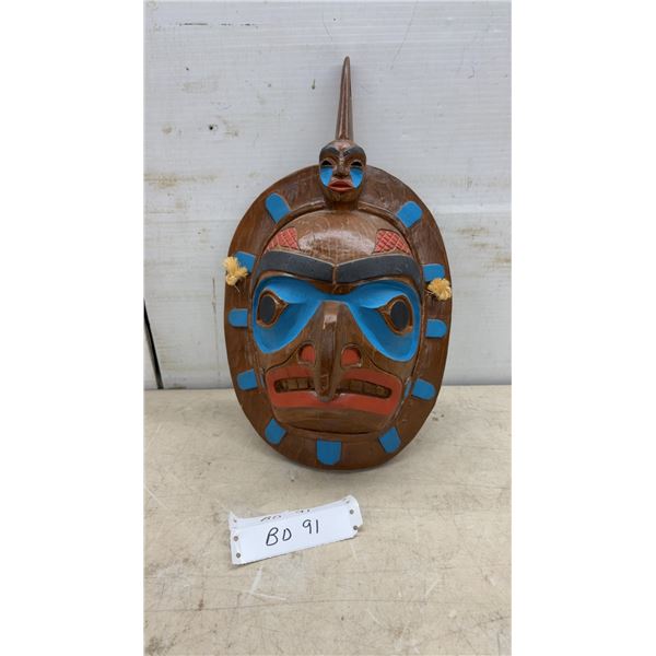 Vintage Northwest Coast First Nations Full-Size Shaman Mask Wall Hanging by J. Wolf, 15" Tall
