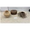 Image 1 : Three Handmade Indigenous Baskets: Coiled Pot, Lidded Round, and Twig-Style Open Basket