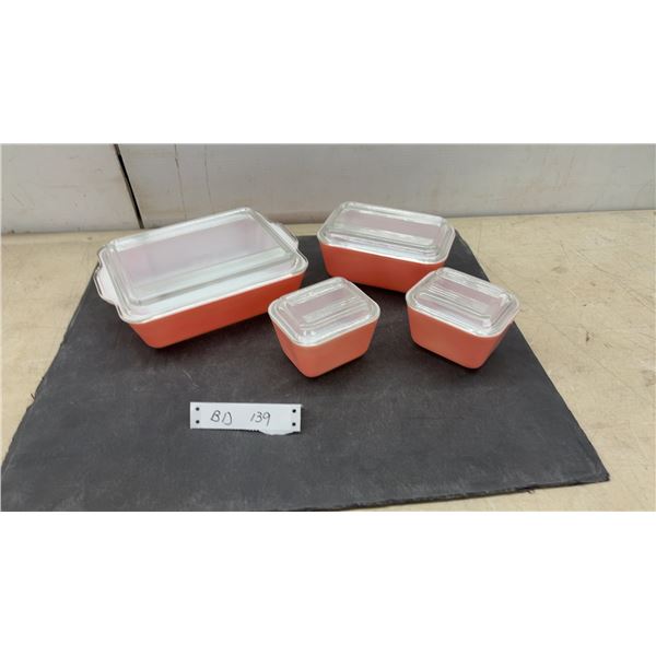 Vintage Pyrex Flamingo Pink 8-Piece Refrigerator Dish Set with Glass Lids