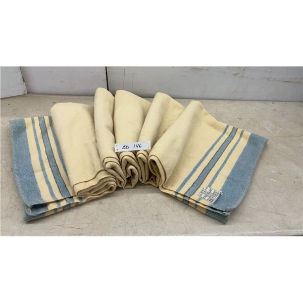 Vintage Early's of Witney All-Wool Blanket, Cream with Blue Stripes, Made in England