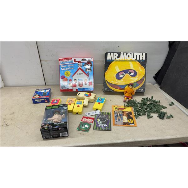 Vintage 1980s Toys: Mr. Mouth Game, Snoopy Sno-Cone Machine, Fisher-Price Movie Viewers, and More