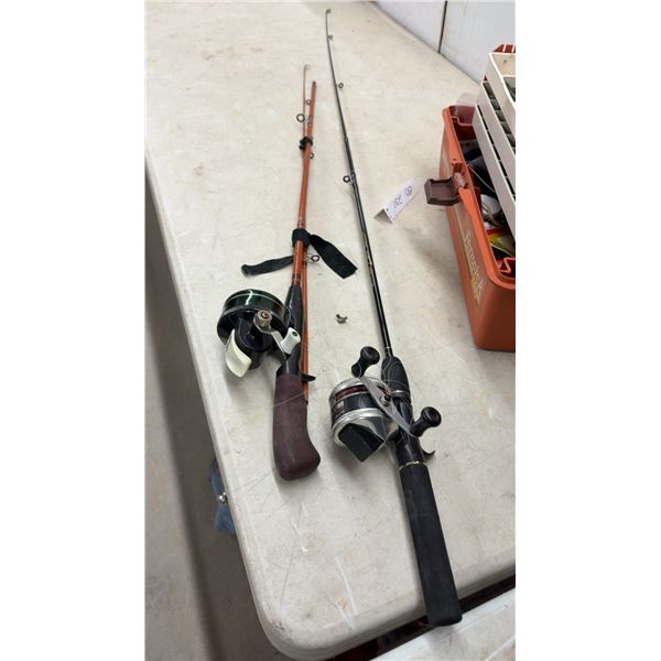 Vintage Eagle Claw Muskie Rod & Reel, Johnson Citation 130-A, Zebco 33, Fenwick 1080 Tackle Box