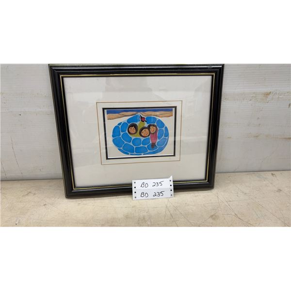 Vintage Framed First Nations Print by Agnes Nanogak, 16 x 13"