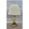 Image 2 : Pair of Traditional Brass-Finished and Cream Ceramic Table Lamps with Pleated Shades, 30" H