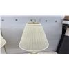 Image 4 : Pair of Traditional Brass-Finished and Cream Ceramic Table Lamps with Pleated Shades, 30" H