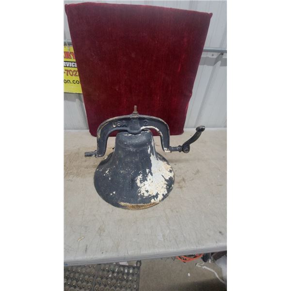 Cast Iron Farm Bell, USA No. 2, with Yoke and Crank Handle 14" Diameter at Base