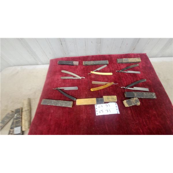 Collection of Vintage Straight Razors with Original Cases, Various Styles and Handle 6x