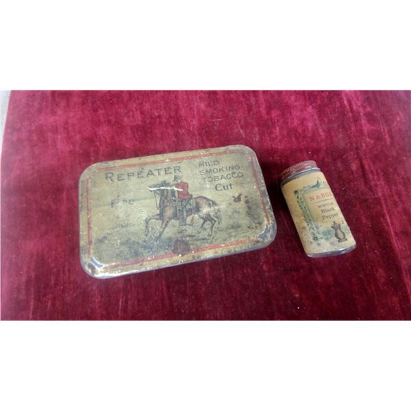 Repeater Mild Smoking Tobacco Cut Tin and Nabob Whole Black Pepper Jar