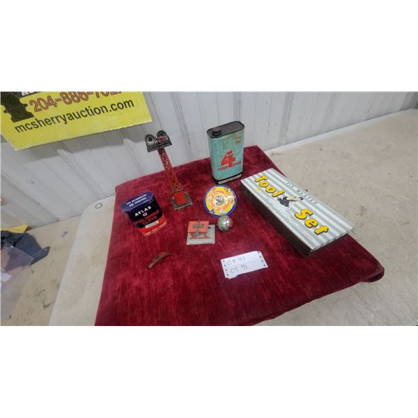 Fix Master Tool Set in Original Box, Tin Toys, Atlas Polishing Cloth Tin, and More