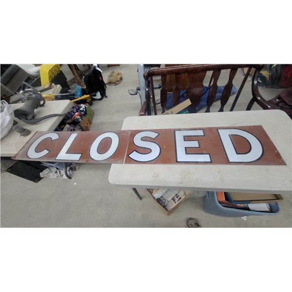 Vintage Metal "Closed" Reflective Closed Road Sign with Black-Outlined White Letters