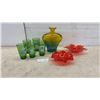 Image 1 : 5 Rolling Rock Extra Pale Beer Glasses, Art Glass Vase, Red Wavy Bowls
